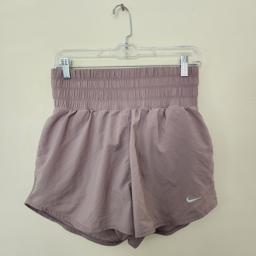 Nike Dri-FIT High Waisted Smocked Running Shorts Purple Womens M Pickleball
